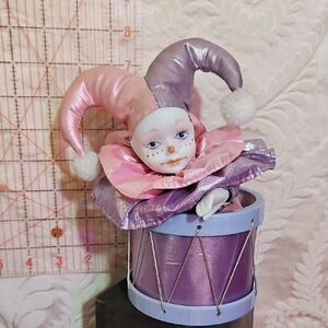 Pink & Lavender Vintage Jester Doll in Drum